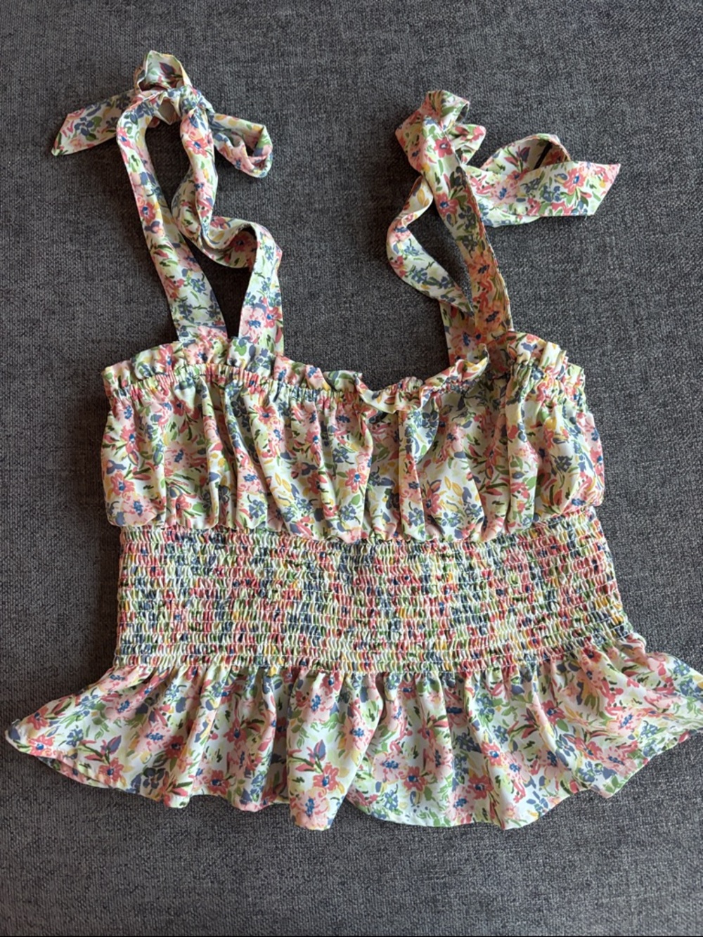 Forever 21 Floral Smocked Tie-Strap Camisole - Pink Multi